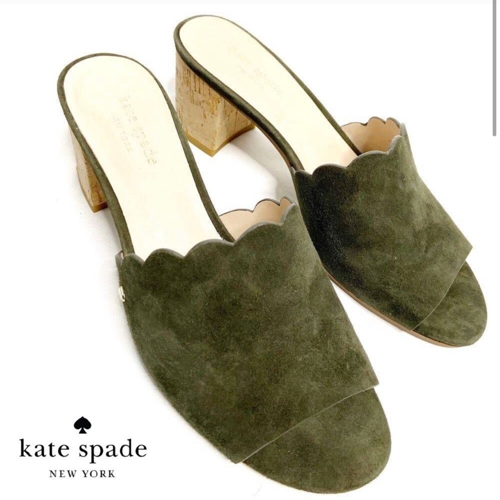 Kate Spade 'Warren' olive suede block heels 10M